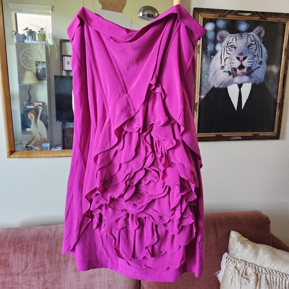 Robert Rodriguez Silk Strapless Flower Mini Dress In Fushcia